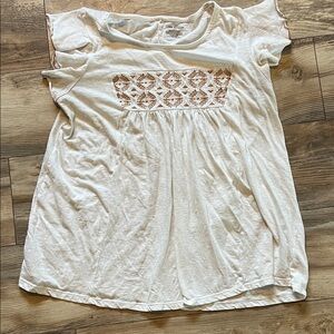 Lane Bryant White Short Sleeve Top with Brown embroidered Accents